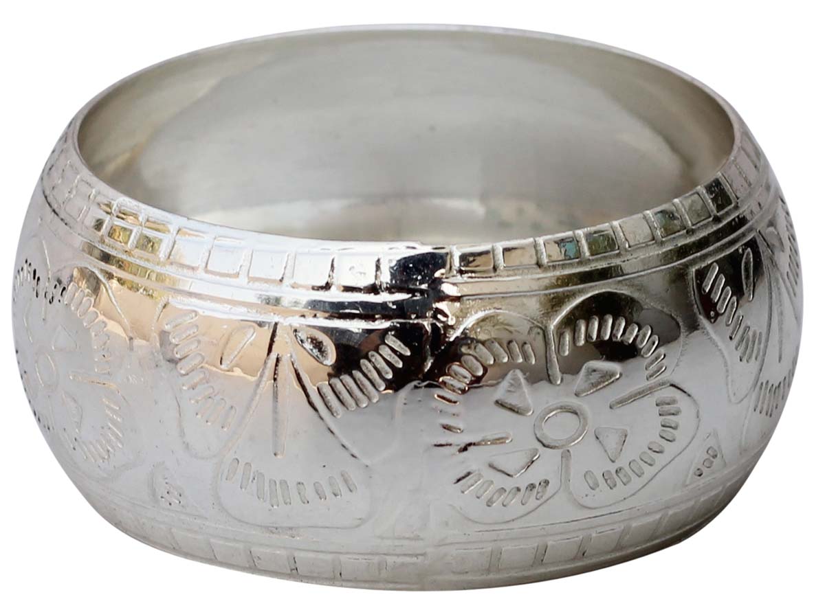 Buy in Bulk - Metal Napkin Rings - Cast in Brass - Nickel Plated - Engraved Floral Motifs